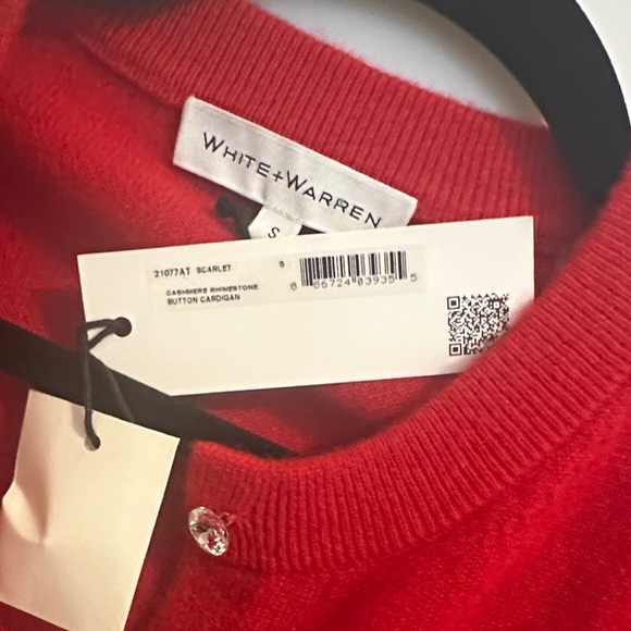 White + Warren Red Cashmere cardigan rhinestone buttons - Picture 3 of 7